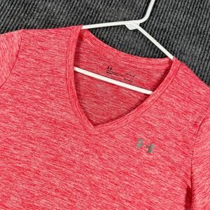 Under Armour HeatGear Shirt Womens Large Pink Short Sleeve V Neck Training
